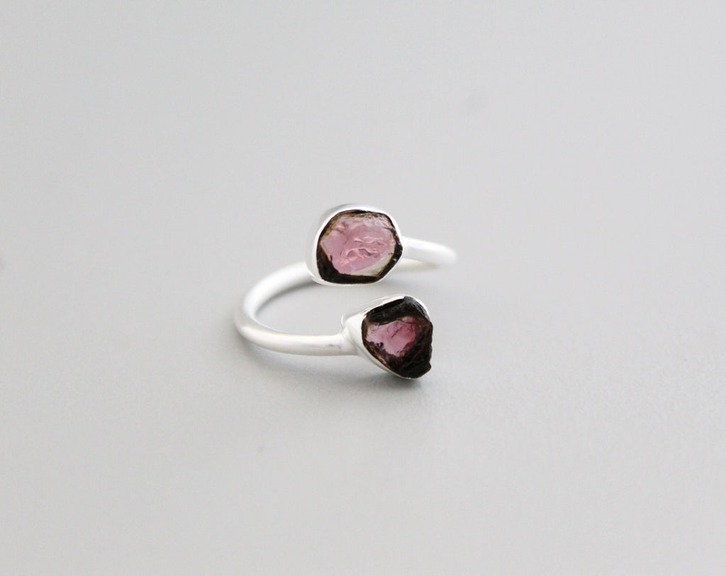 Raw Tourmaline Ring, Raw Crystal Ring, Adjustable Band, Rough Gemstone ring, Delicate Ring, Sterling silver ring, Birthstone ring, Stacking