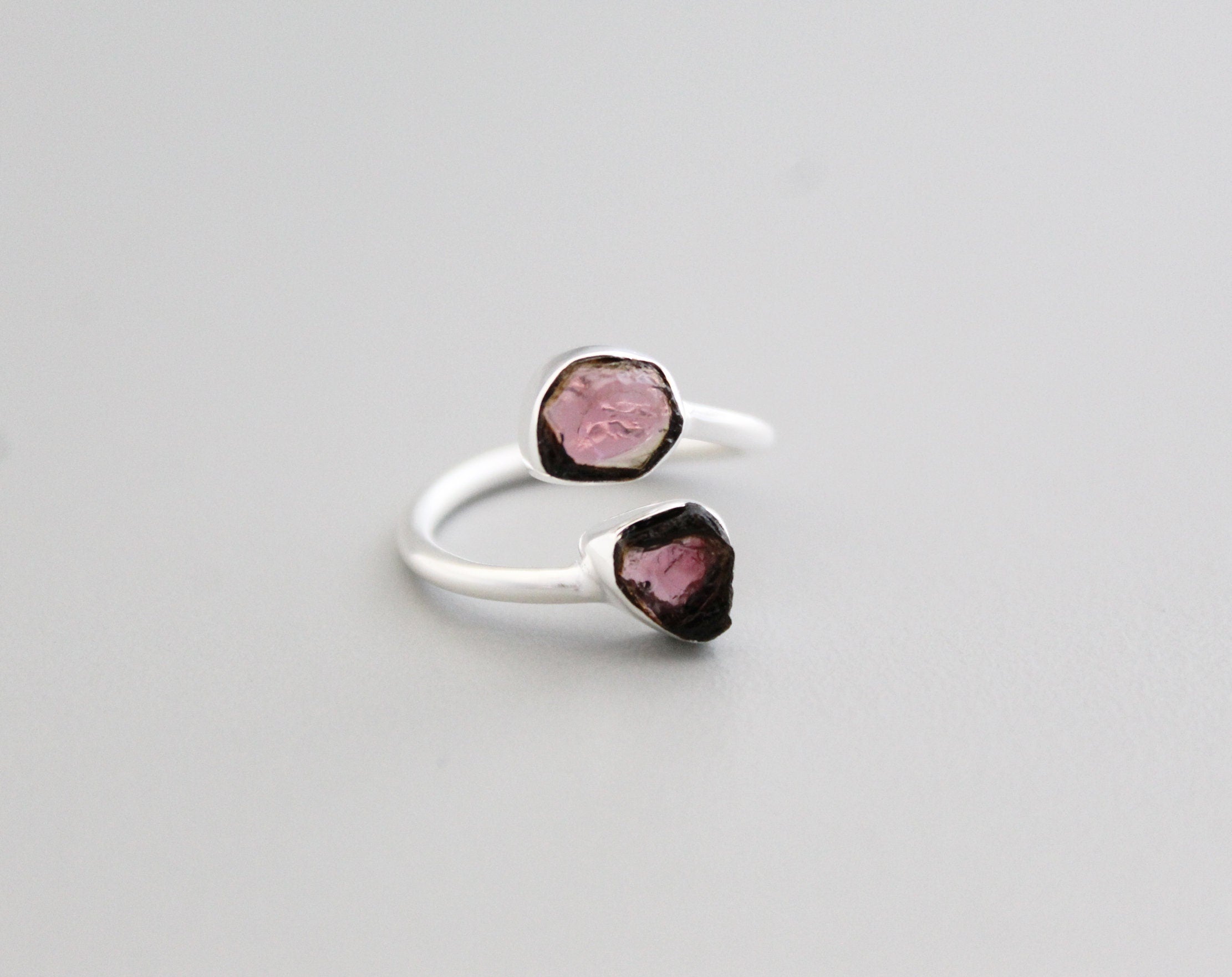 Raw Tourmaline Ring, Raw Crystal Ring, Adjustable Band, Rough Gemstone ring, Delicate Ring, Sterling silver ring, Birthstone ring, Stacking