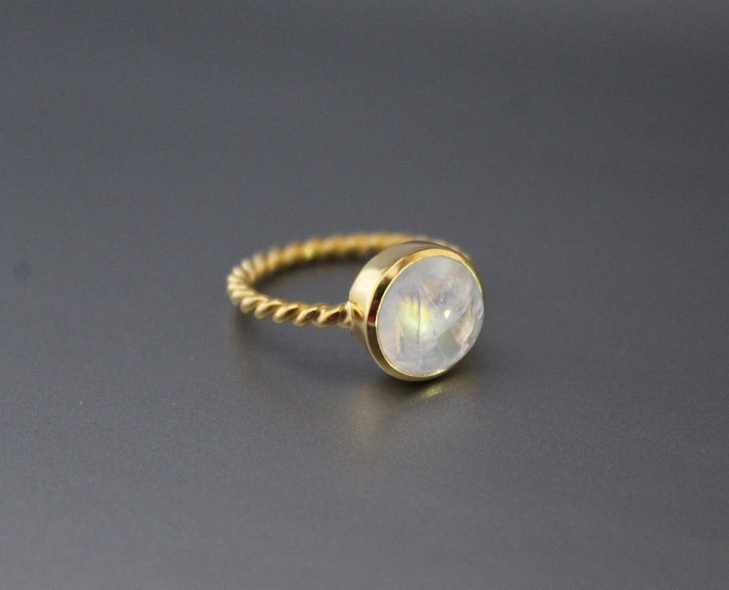 Rainbow Moonstone Ring, Handmade 18K Gold Filled, Dainty Promise Ring, Moonstone Jewelry, Gift for Girlfriend, Sterling Silver