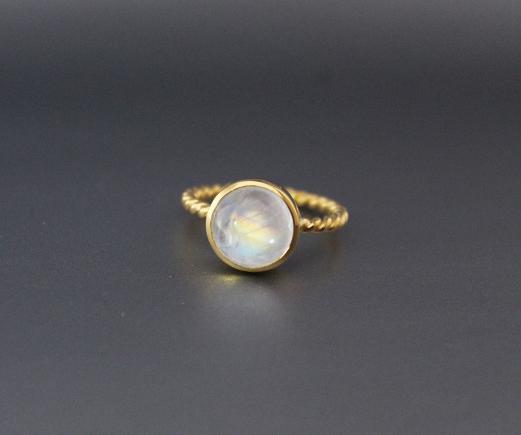 Rainbow Moonstone Ring, Handmade 18K Gold Filled, Dainty Promise Ring, Moonstone Jewelry, Gift for Girlfriend, Sterling Silver