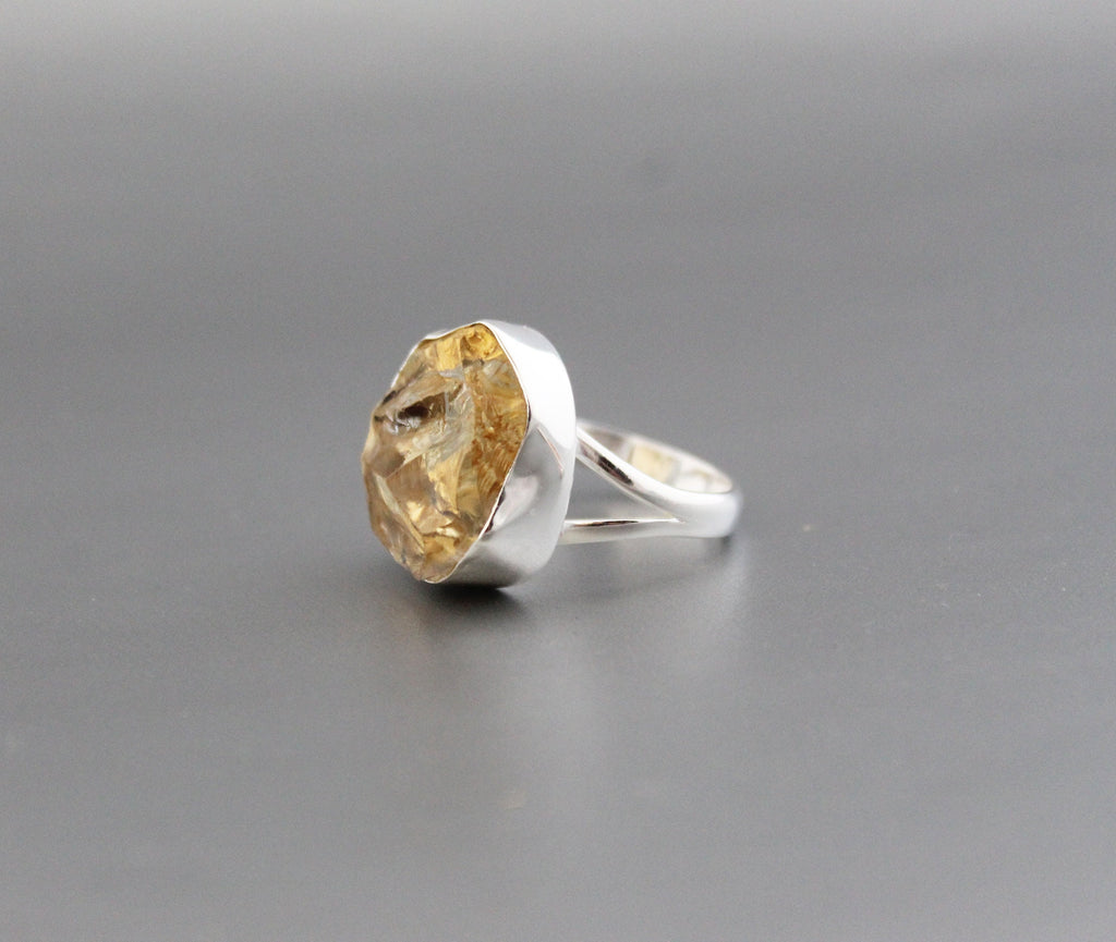Raw Citrine Sterling Silver Ring: Chunky November Birthstone