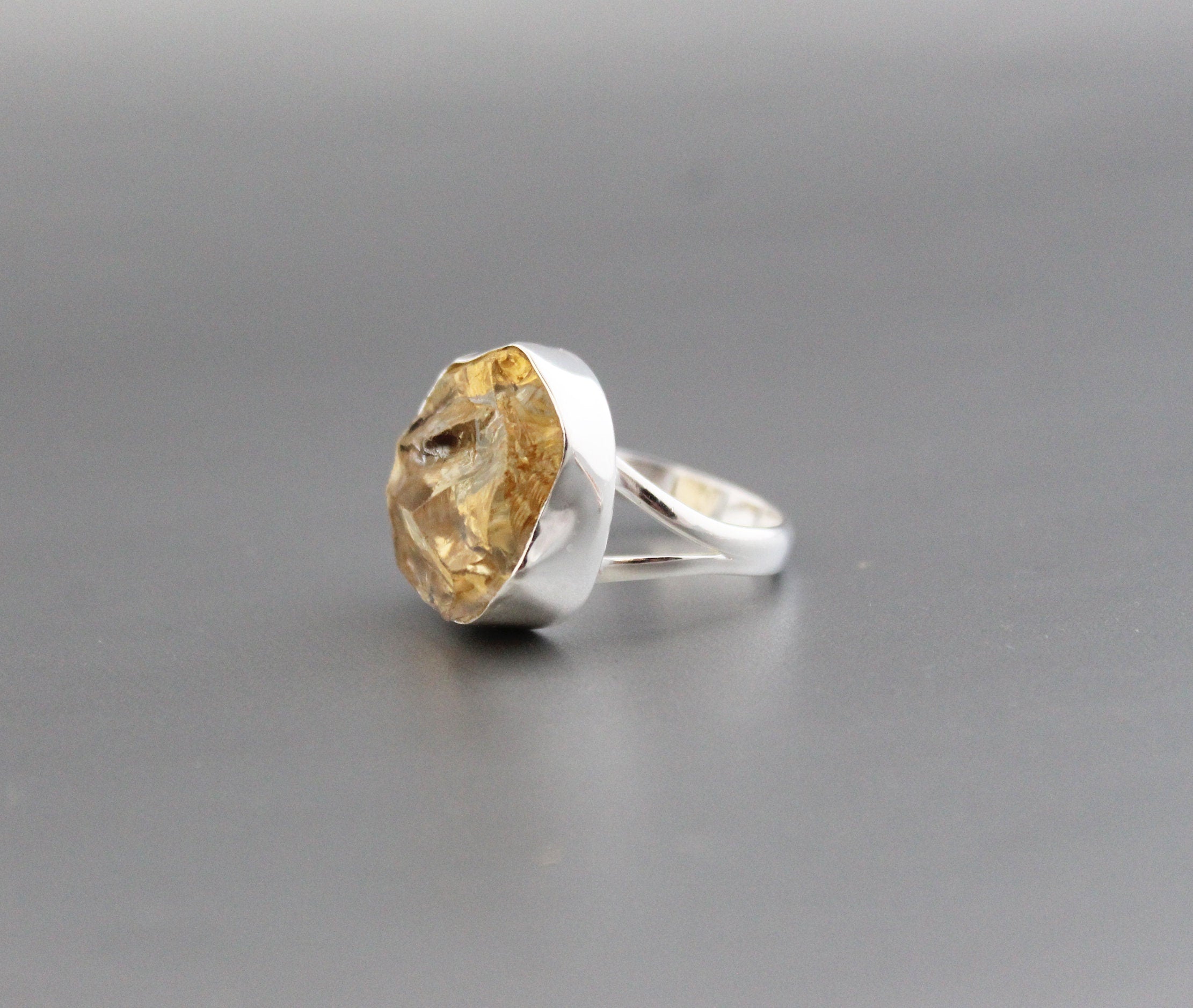 Raw Citrine Sterling Silver Ring: Chunky November Birthstone