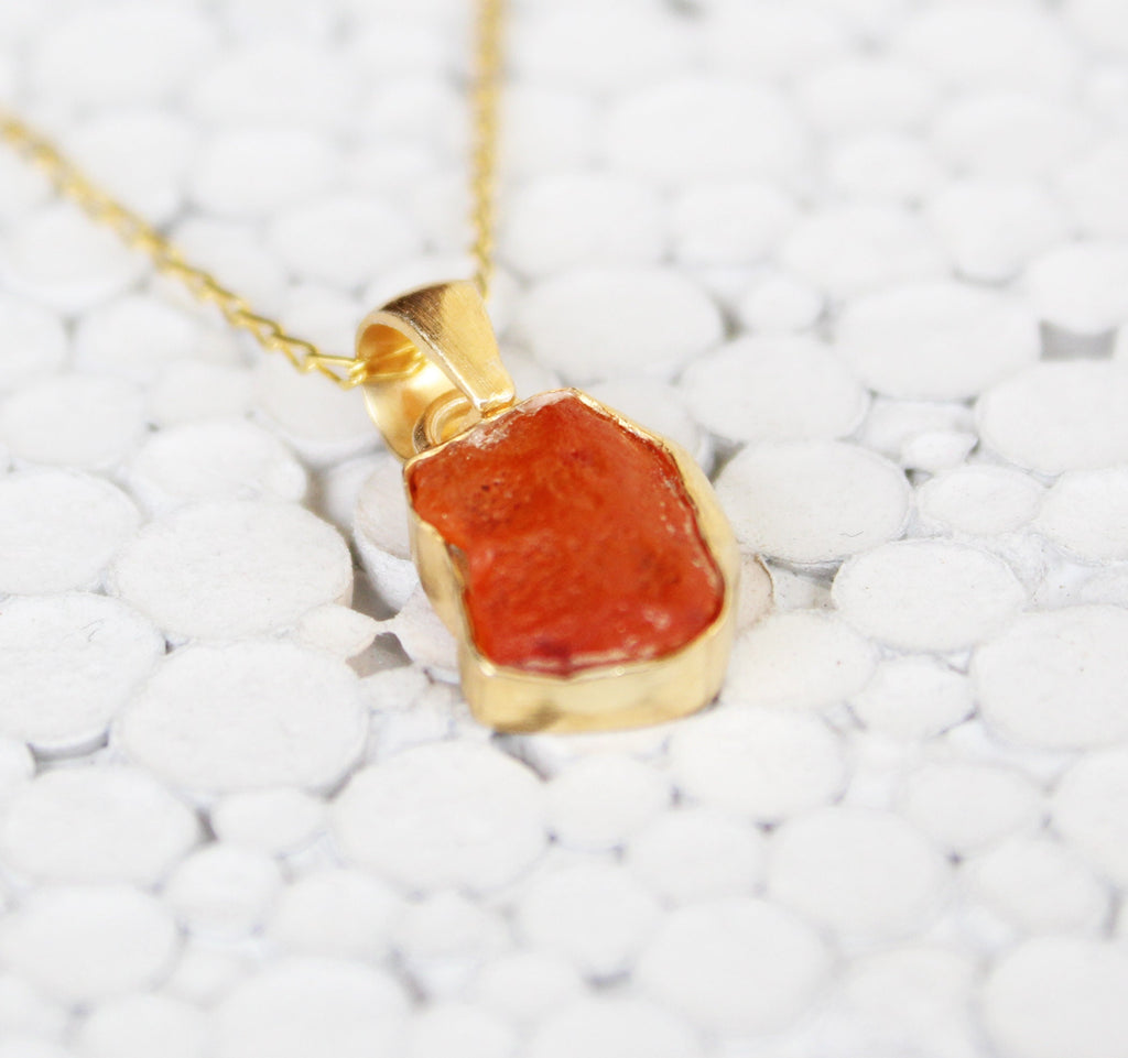 Raw Carnelian Necklace August Birthstone Necklace Rough Gemstone Necklace Healing Crystal Necklace Rough Carnelian Pendant Gift for Mother