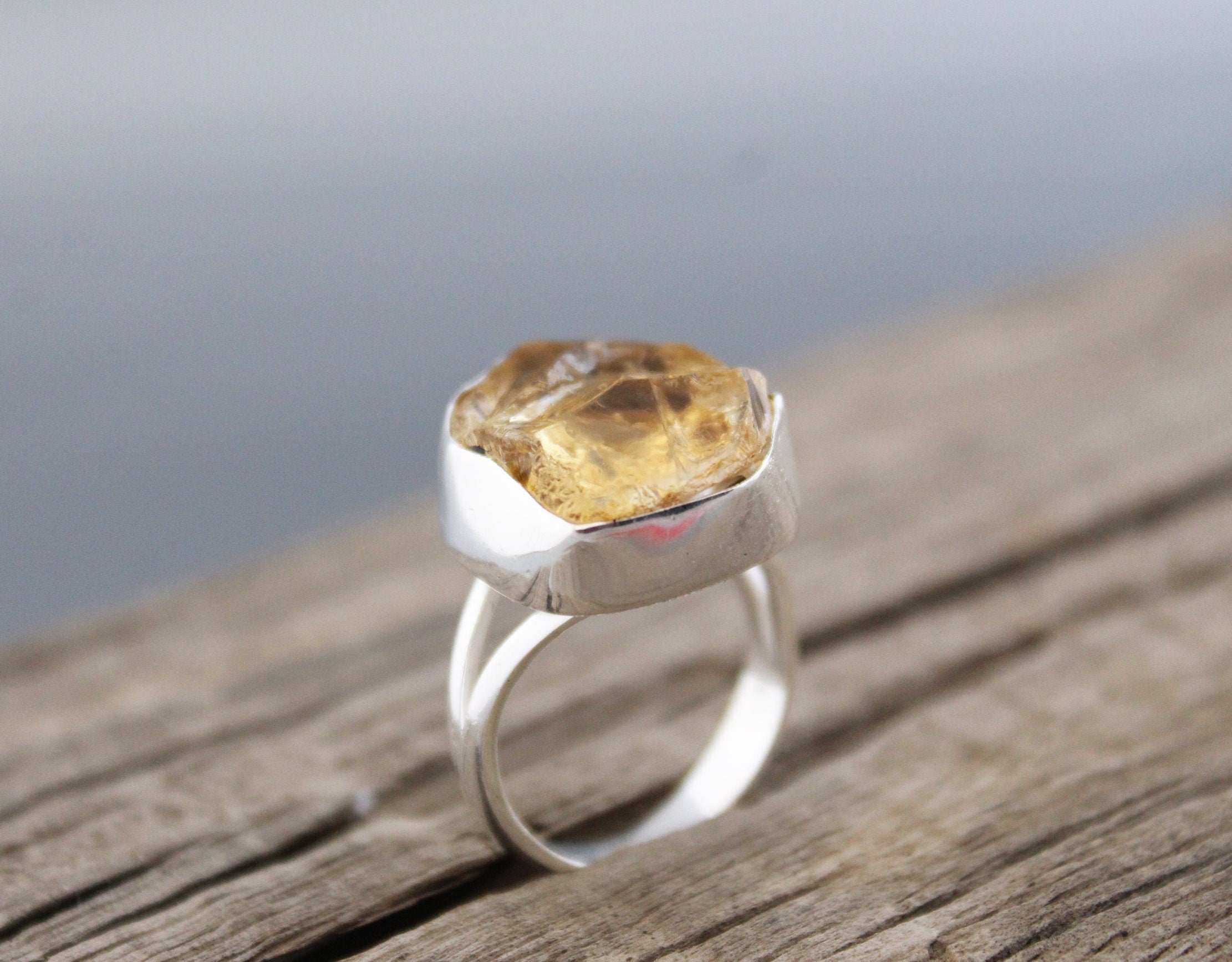 Raw Citrine Sterling Silver Ring: Chunky November Birthstone