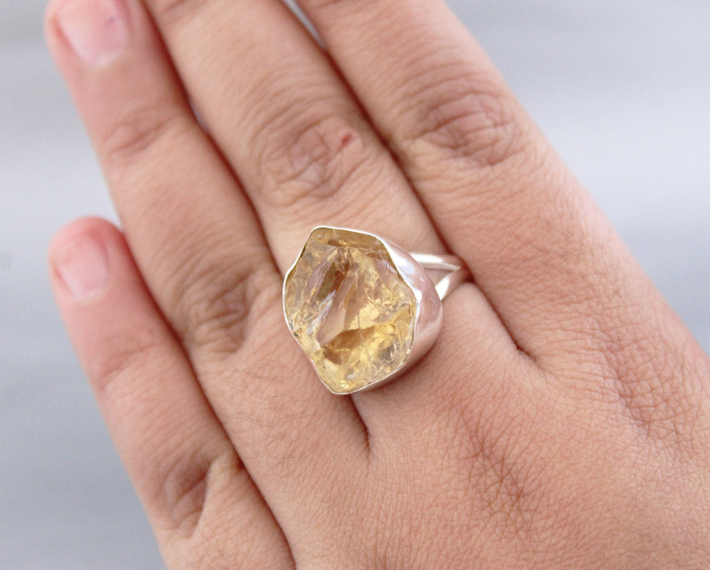 Raw Citrine Sterling Silver Ring: Chunky November Birthstone