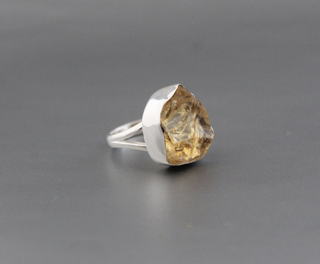 Raw Citrine Sterling Silver Ring: Chunky November Birthstone