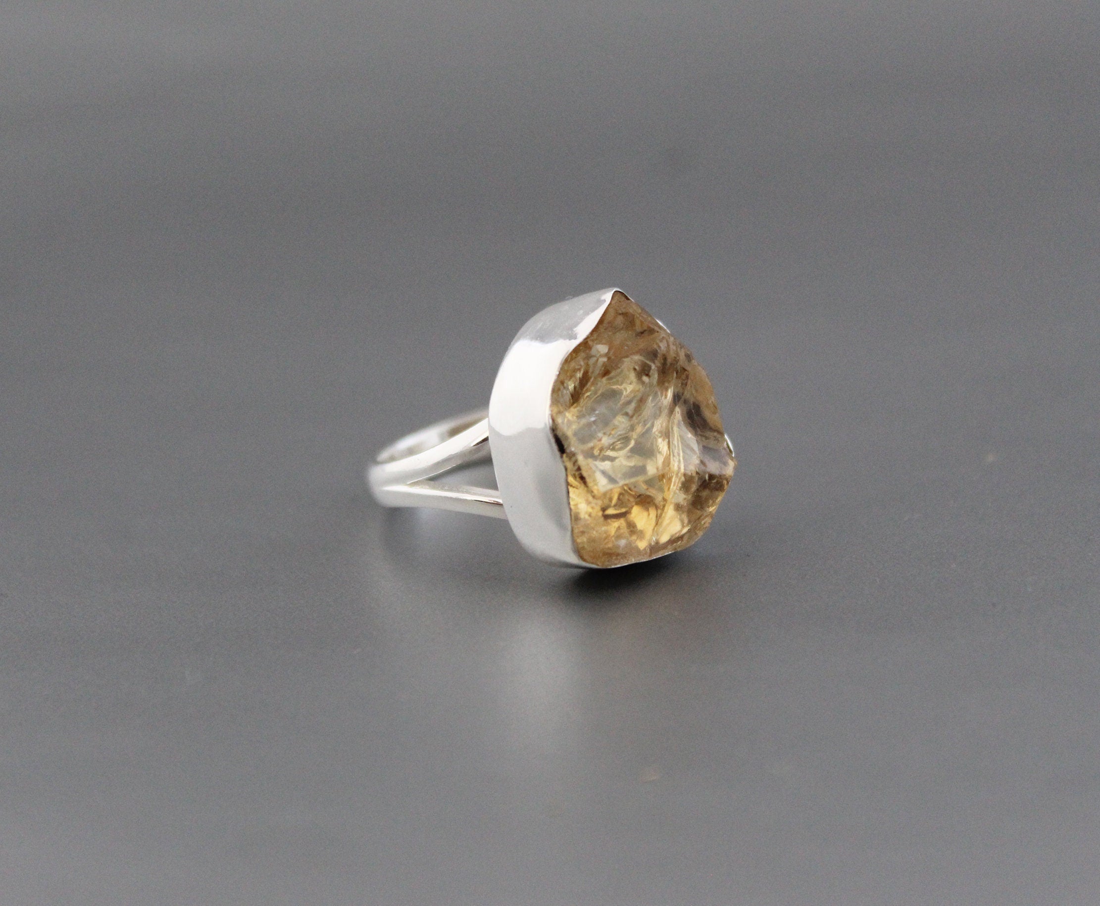 Raw Citrine Sterling Silver Ring: Chunky November Birthstone