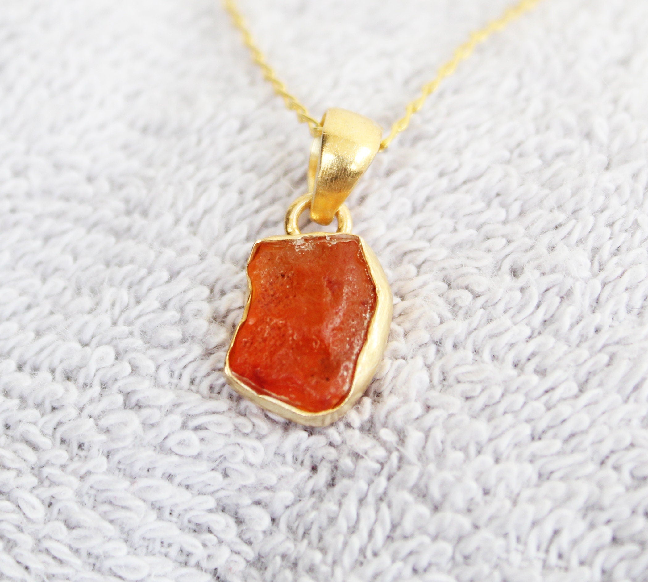 Raw Carnelian Necklace August Birthstone Necklace Rough Gemstone Necklace Healing Crystal Necklace Rough Carnelian Pendant Gift for Mother