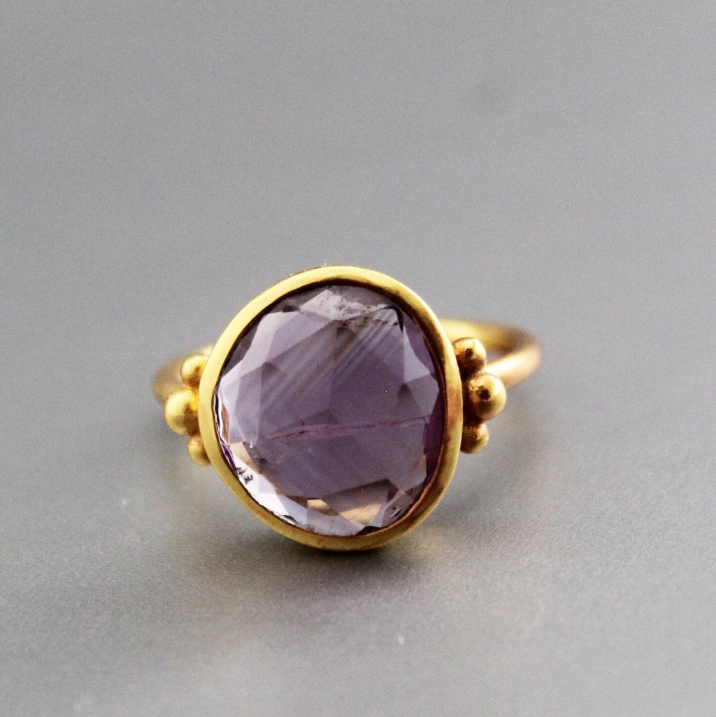 Amethyst Ring, February Birthstone, Dainty Sterling Silver Gold Ring, Unique Purple Amethyst Ring, Nature Inspired Ring
