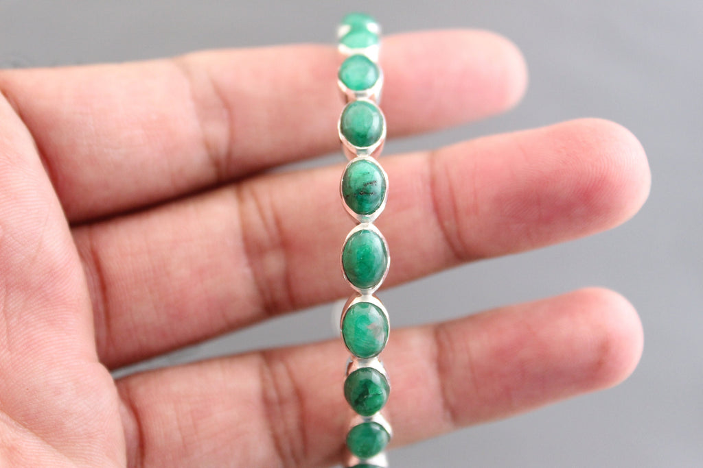 Green Emerald Bracelet, Sterling Silver, Bridal Jewelry, May Birthstone, Mothers Day Gift