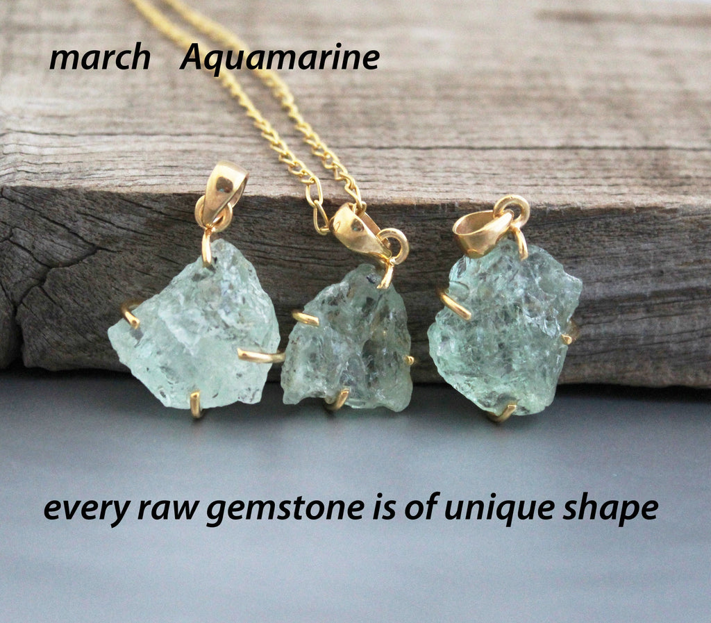 Raw Aquamarine Necklace: Dainty 925 Sterling Silver Pendant