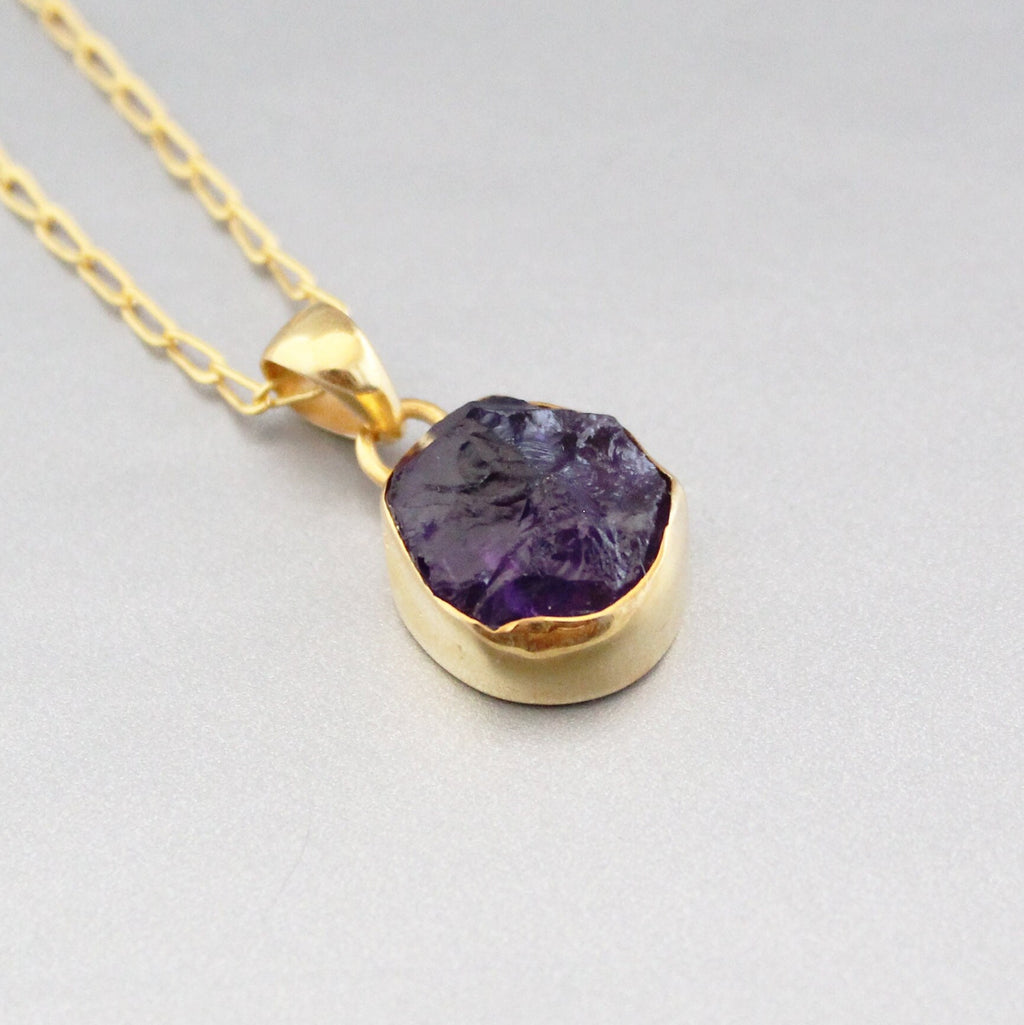 Raw Amethyst Necklace, 18K Gold Vermiel, February Birthstone, Birthstone Necklace, Gemstone Necklace, Handmade Jewelry