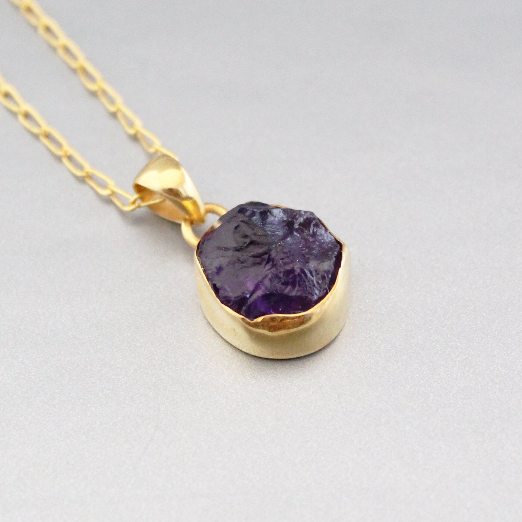 Raw Amethyst Necklace, 18K Gold Vermiel, February Birthstone, Birthstone Necklace, Gemstone Necklace, Handmade Jewelry