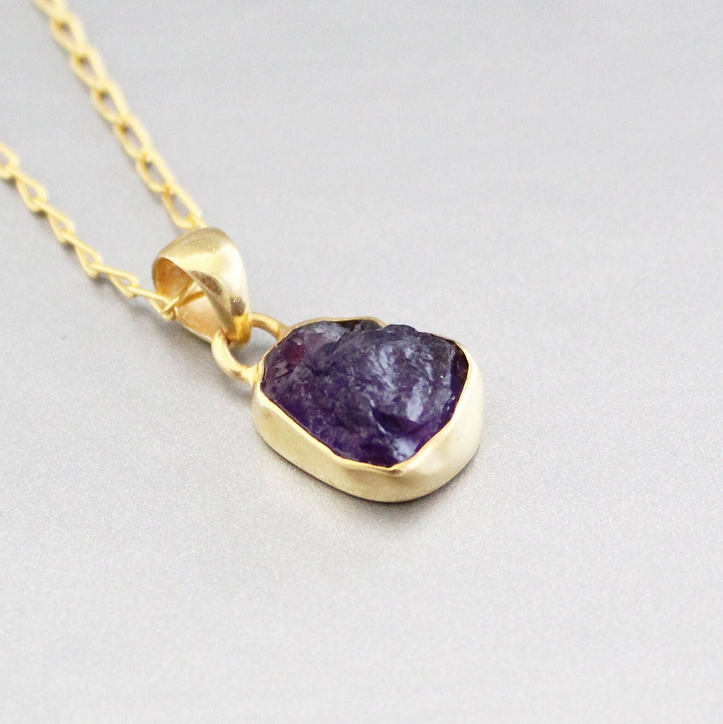 Raw Amethyst Necklace, 18K Gold Vermiel, February Birthstone, Birthstone Necklace, Gemstone Necklace, Handmade Jewelry