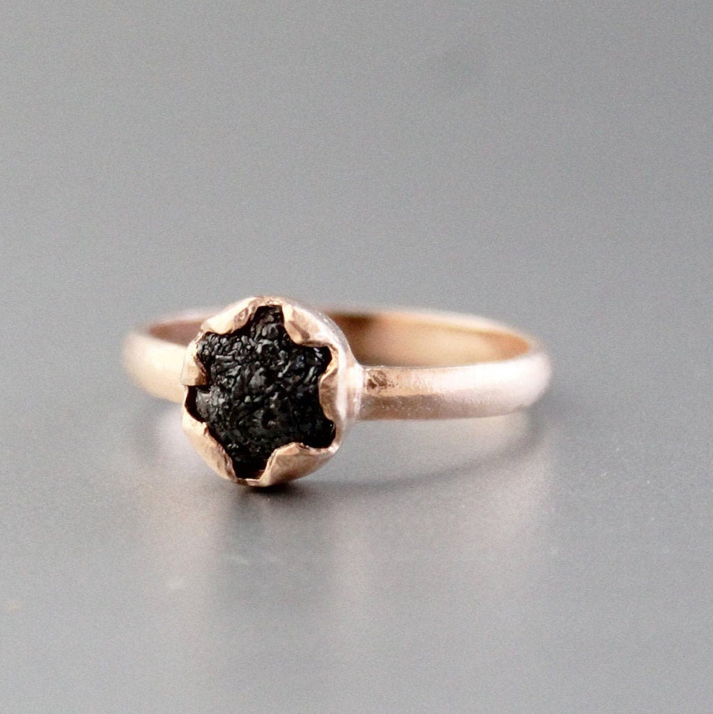 Natural Raw Black Diamond 925 Sterling Silver Ring, Engagement Gift, Gift for Mom, 14K Gold Vermiel, april birthstone