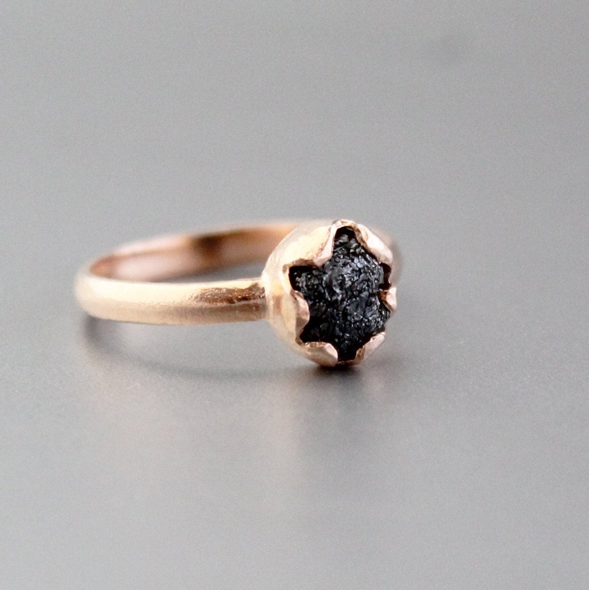 Natural Raw Black Diamond 925 Sterling Silver Ring, Engagement Gift, Gift for Mom, 14K Gold Vermiel, april birthstone