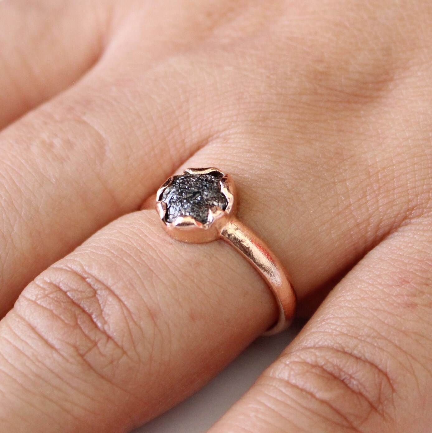 Natural Raw Black Diamond 925 Sterling Silver Ring, Engagement Gift, Gift for Mom, 14K Gold Vermiel, april birthstone