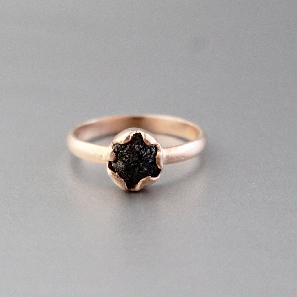 Natural Raw Black Diamond 925 Sterling Silver Ring, Engagement Gift, Gift for Mom, 14K Gold Vermiel, april birthstone