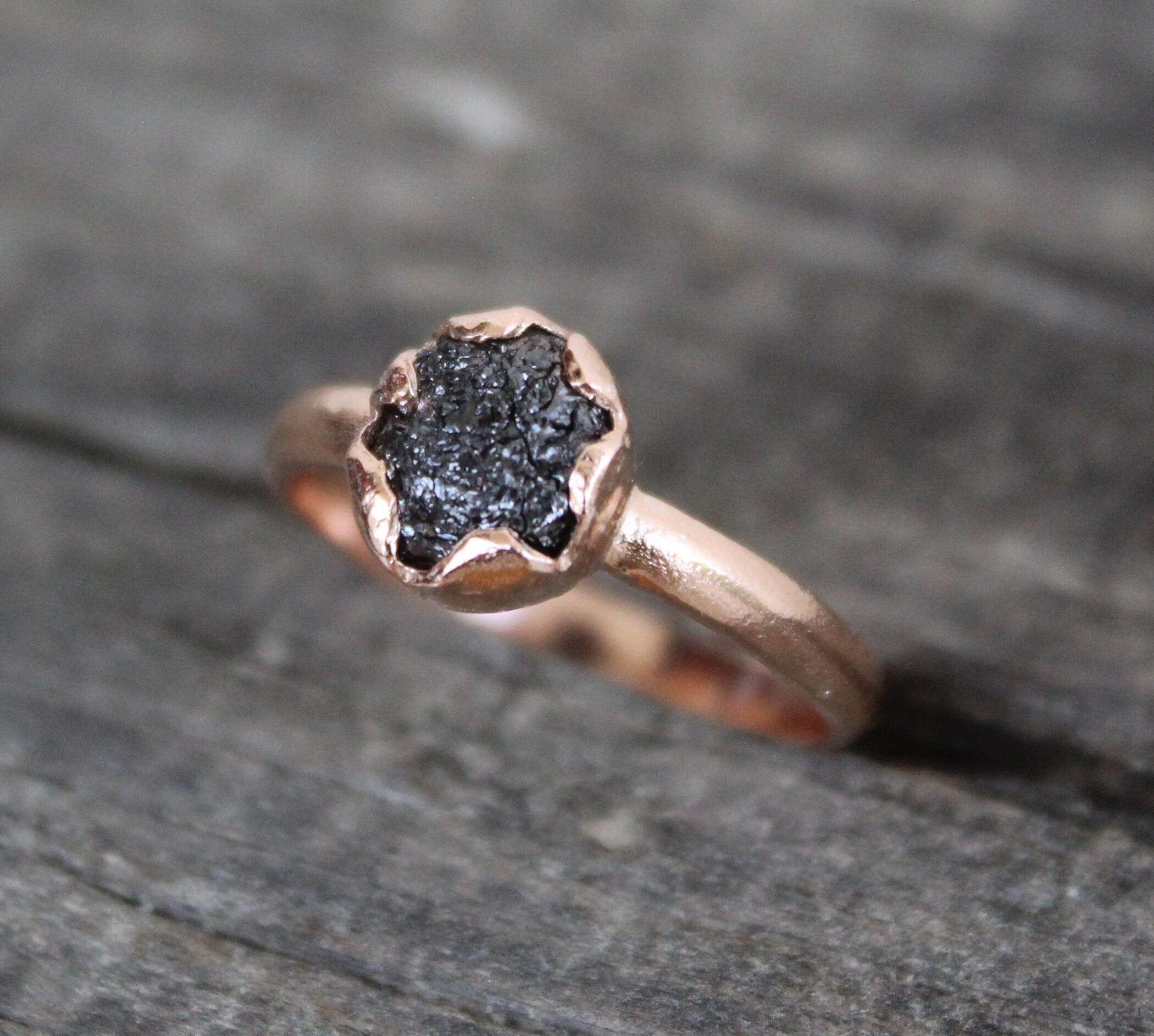 Natural Raw Black Diamond 925 Sterling Silver Ring, Engagement Gift, Gift for Mom, 14K Gold Vermiel, april birthstone