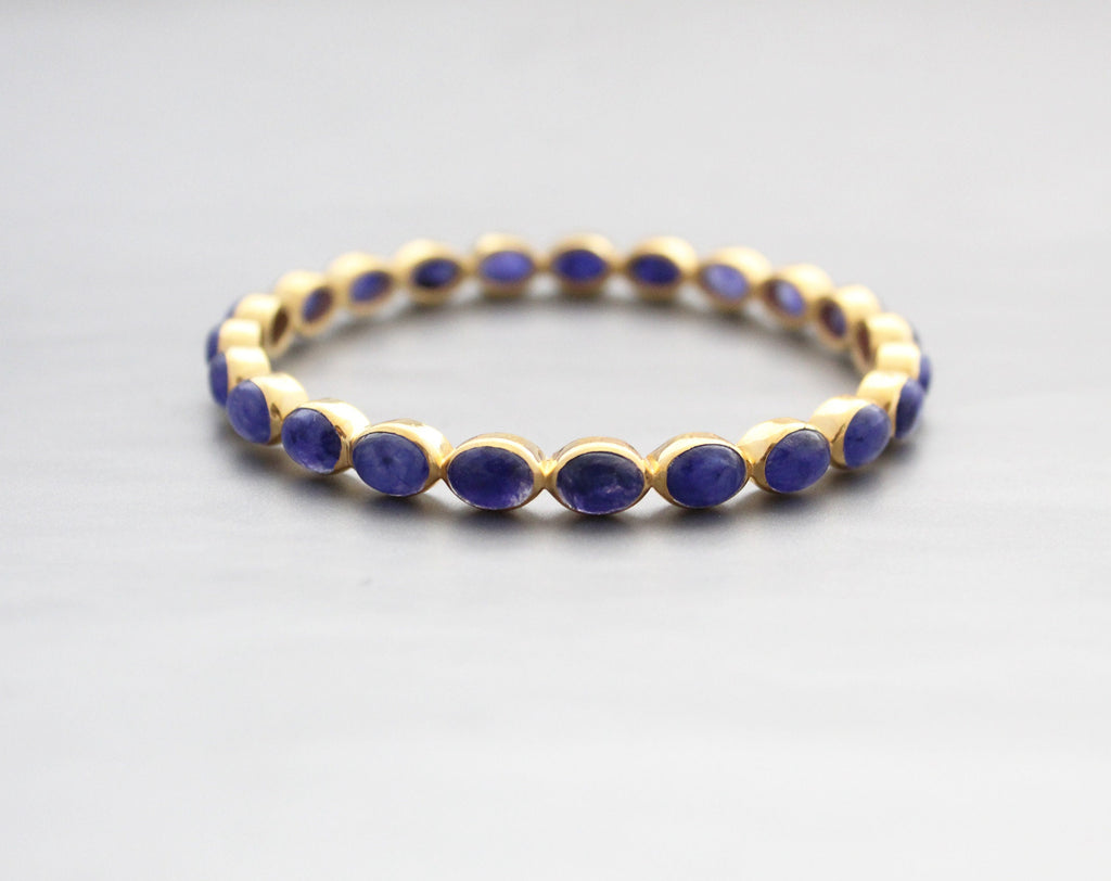 Blue Sapphire Bangle, Gold Plated, Minimalist Jewelry, September Birthstone, Anniversary Gift