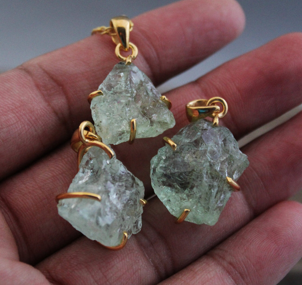 Raw Aquamarine Necklace: Dainty 925 Sterling Silver Pendant