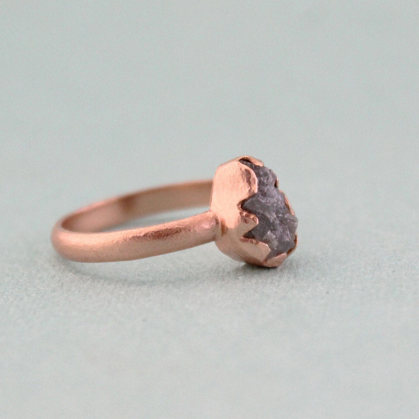 Raw Diamond Ring, 14K Rose Gold Wedding Ring, Engagement Ring, Uncut Diamond Ring, April Birthstone, Gift For Her