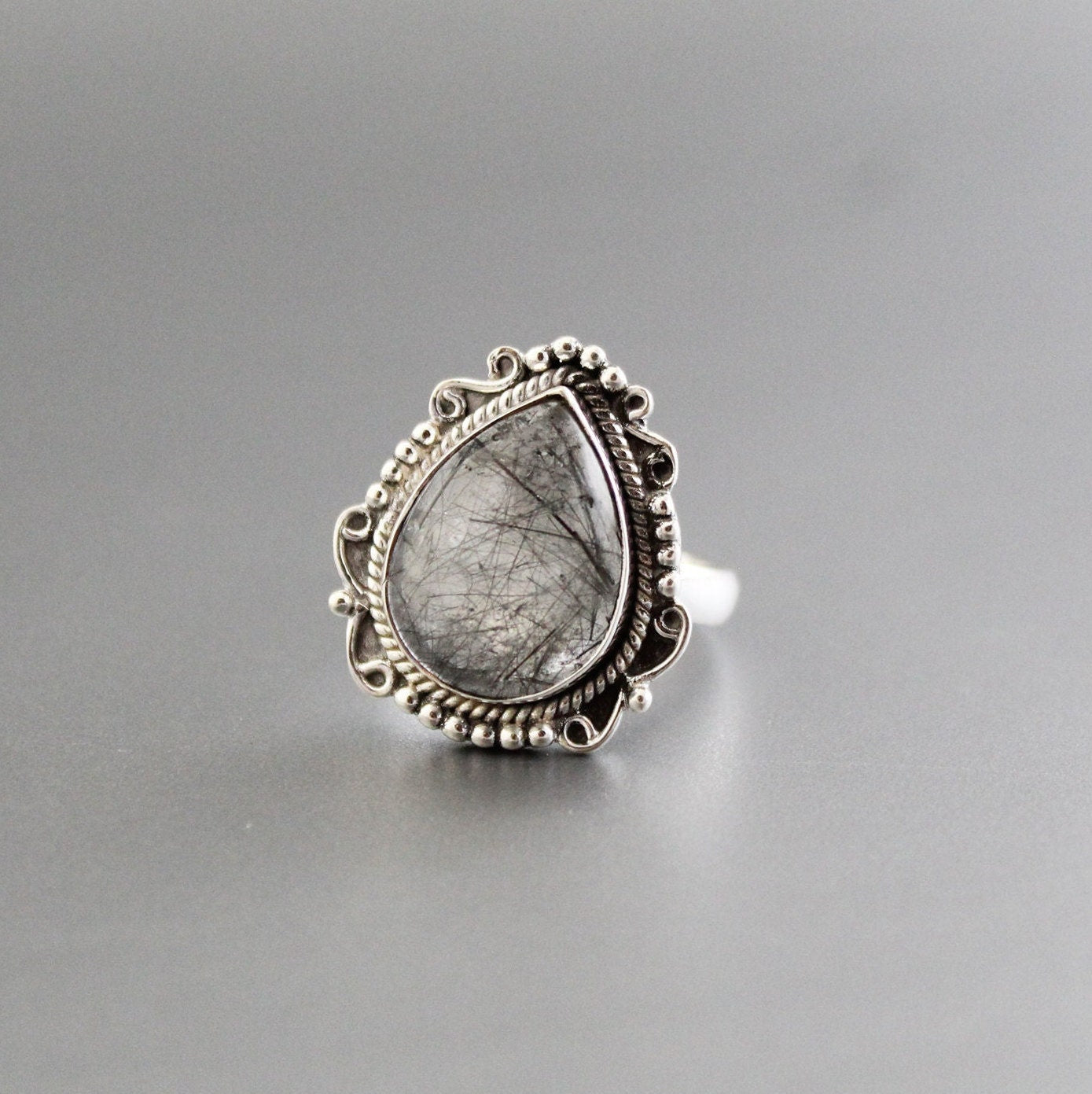 Sterling Silver Black Rutile Quartz Ring, Handmade Gemstone Jewelry, Tourmalated Black Rutile Quartz Ring 925 Sterling Silver Ring