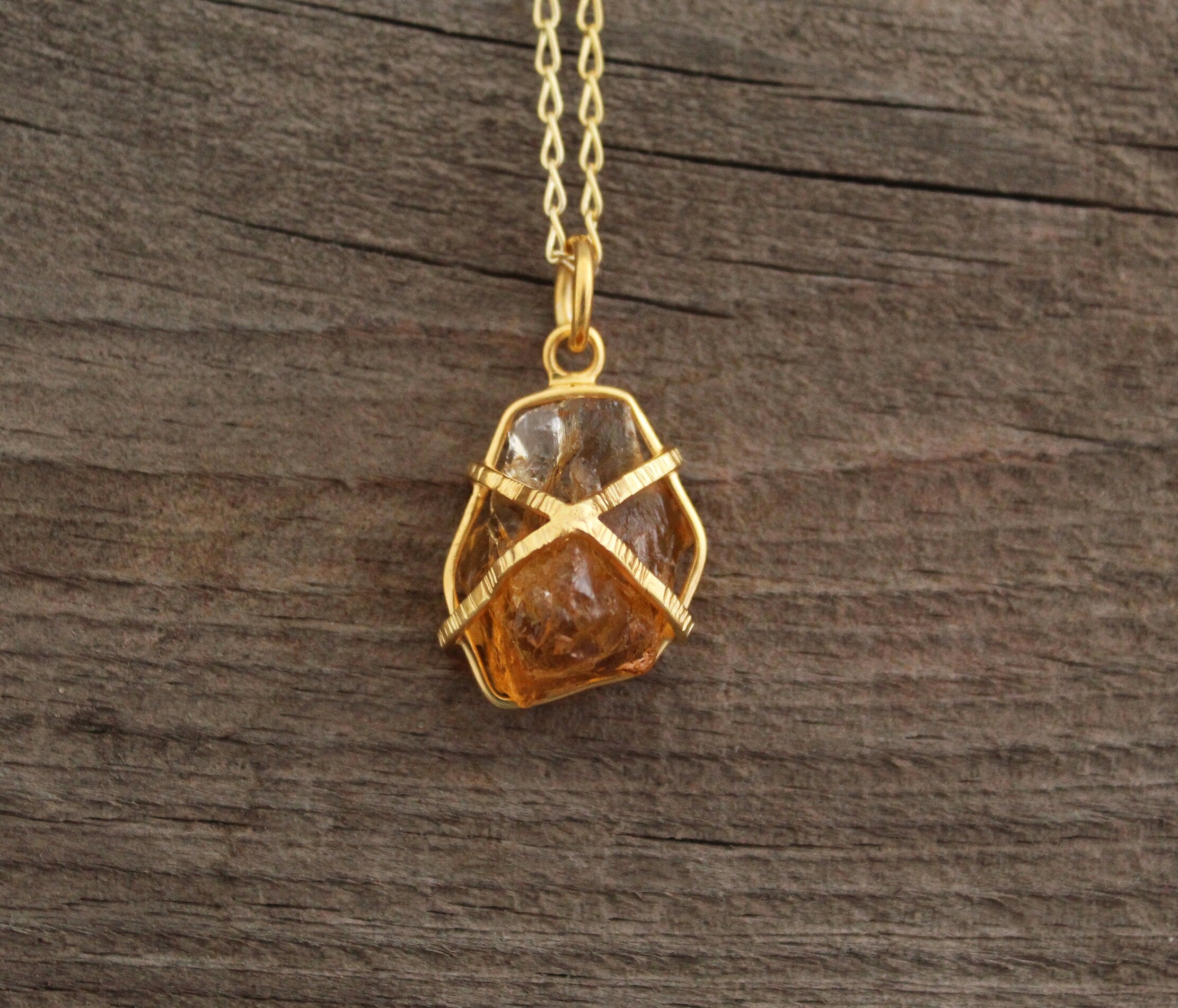 Citrine Necklace, Raw Stone Necklace, Handmade Crystal Healing Jewelry, Wire Wrapped Pendant, Boho Style Necklace, BirthStone Necklace