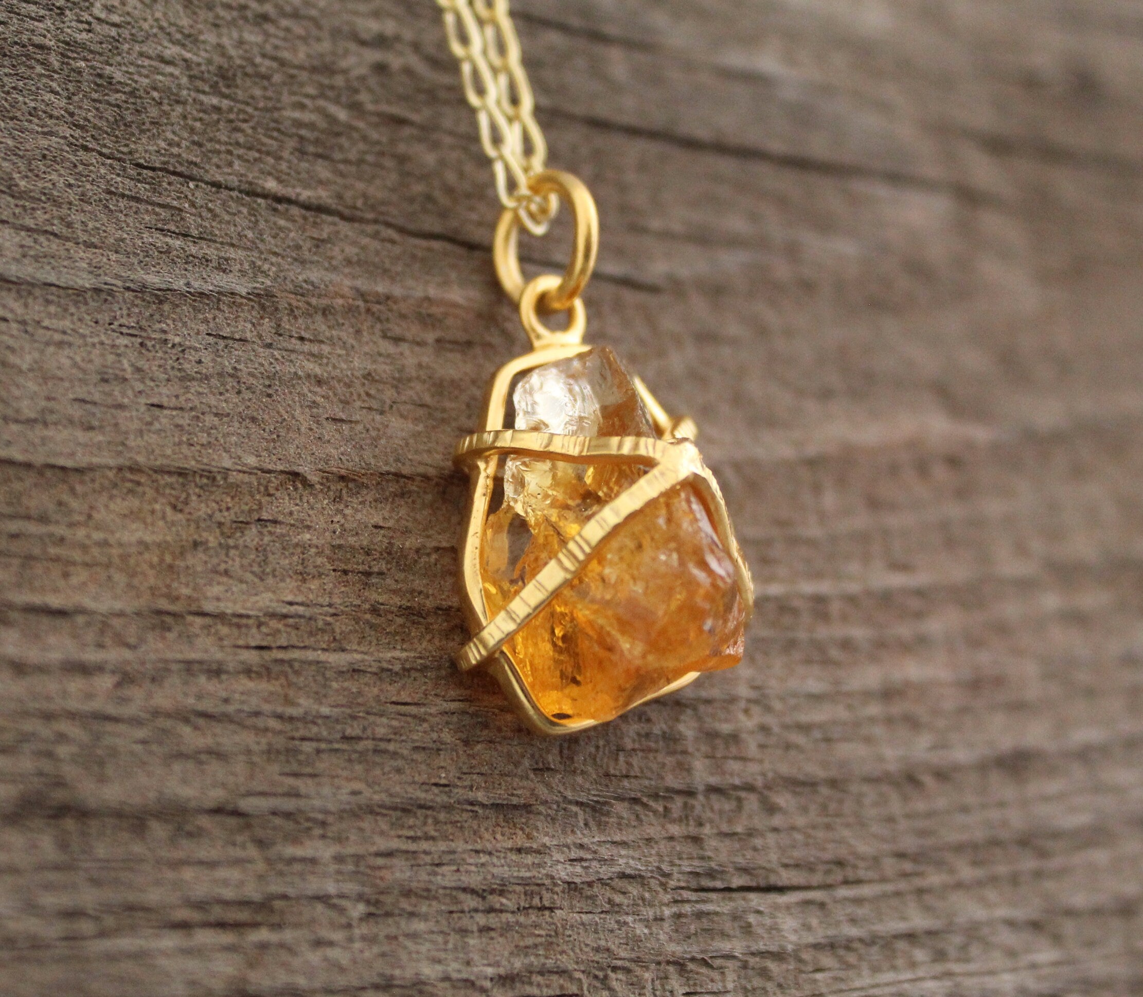 Citrine Necklace, Raw Stone Necklace, Handmade Crystal Healing Jewelry, Wire Wrapped Pendant, Boho Style Necklace, BirthStone Necklace