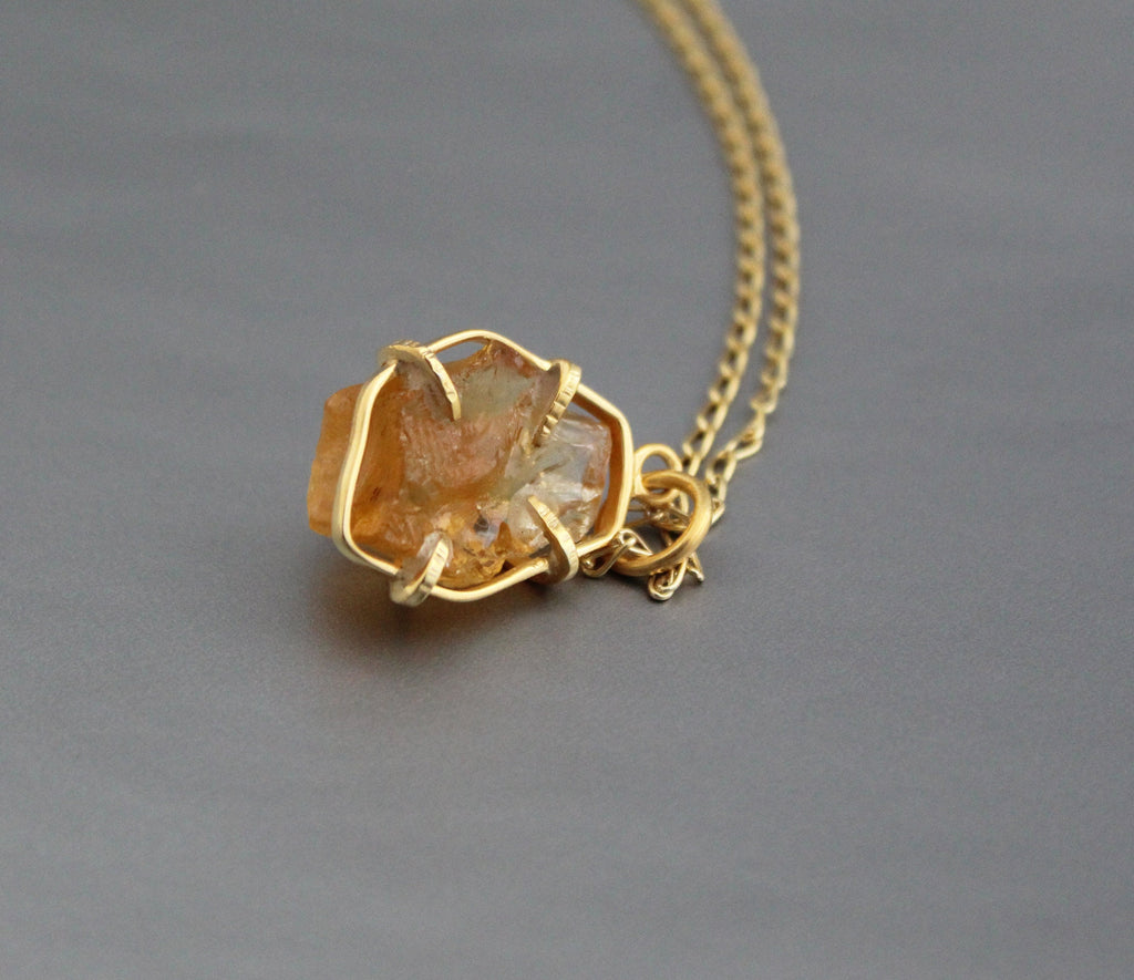 Citrine Necklace, Raw Stone Necklace, Handmade Crystal Healing Jewelry, Wire Wrapped Pendant, Boho Style Necklace, BirthStone Necklace