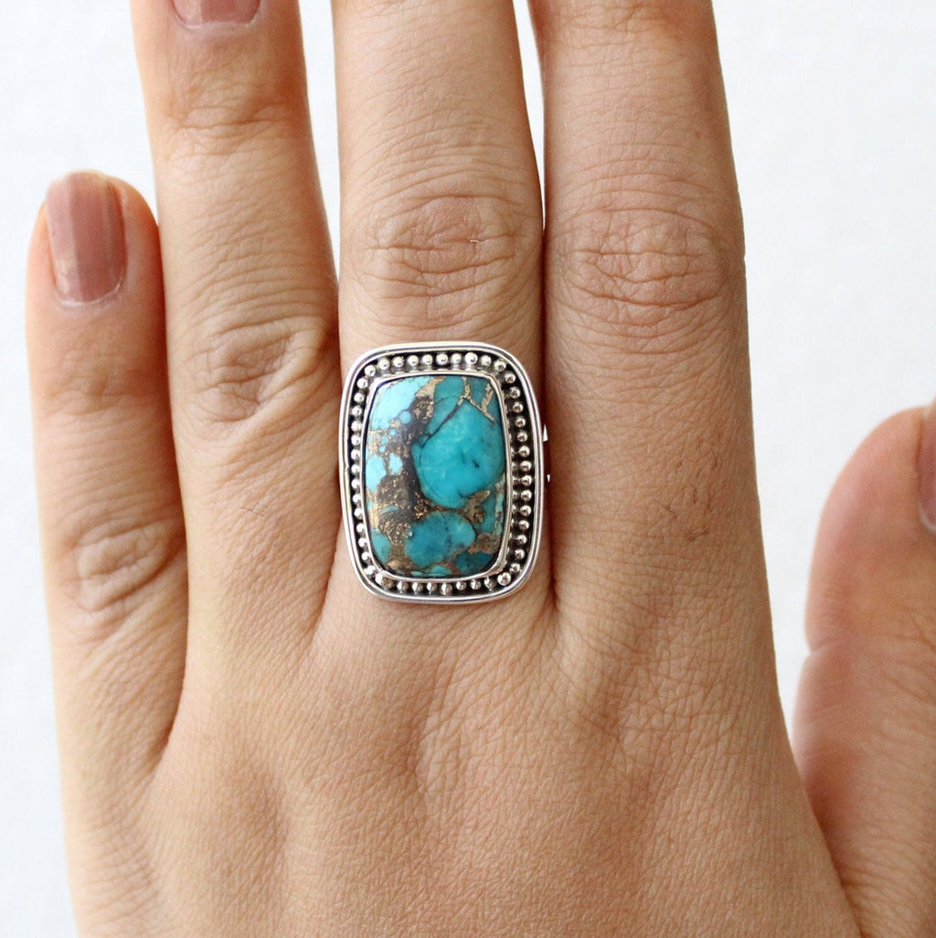 Copper Turquoise Ring, December Birthstone, turquoisering, turquoise gifts for her, turquoise 925 silver