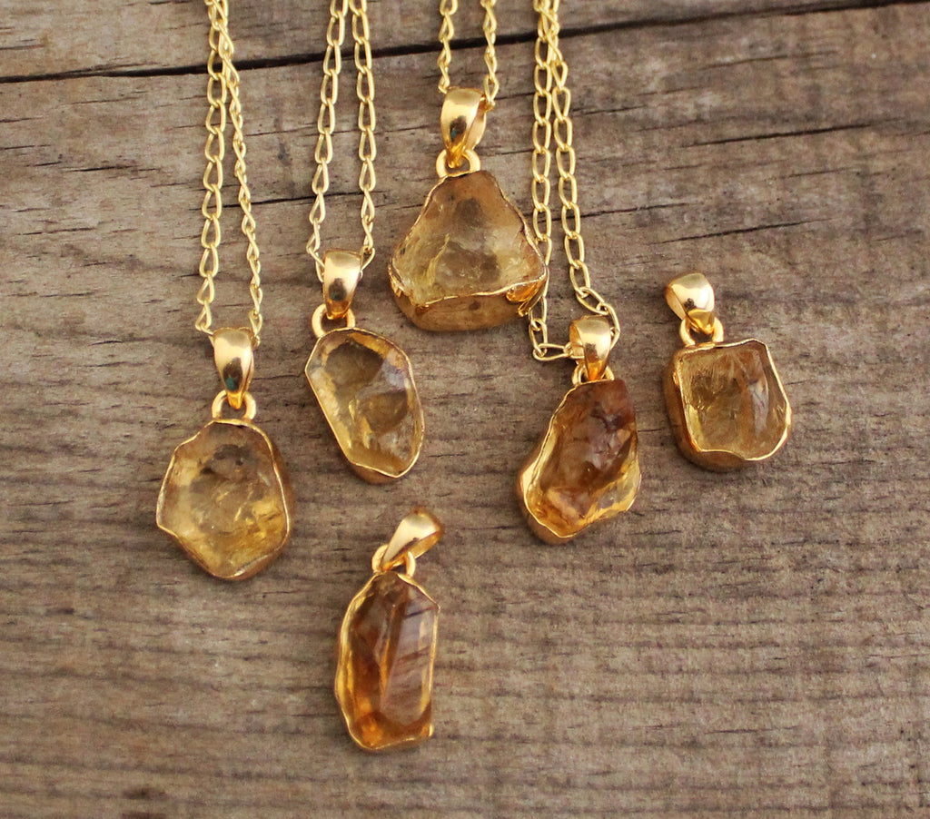 Raw Citrine Pendant Necklace, November Birthstone Necklace, Raw Citrine Necklace, Dainty Necklace, Raw Stone Necklace, Boho Style Necklace