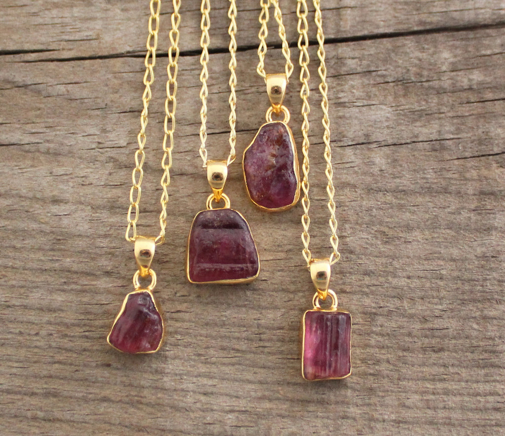 Raw Pink Tourmaline Necklace, Personalized Birthstone Necklace, Birthstone Charm Necklace, Personalized Gift For Her