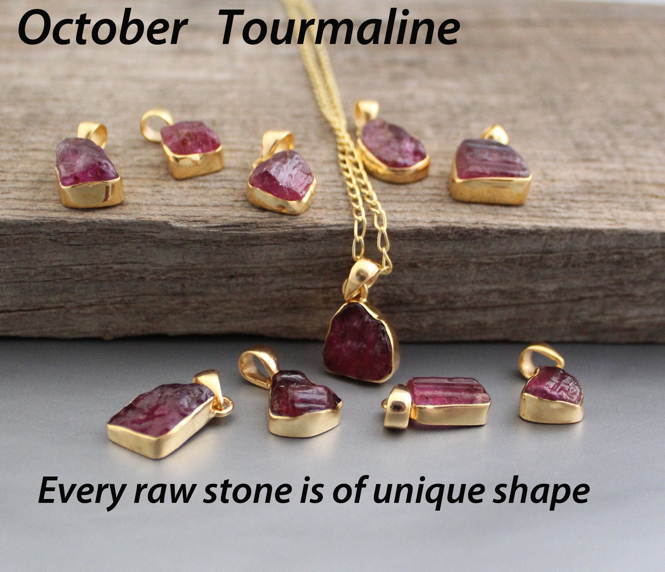 Raw Tourmaline Pendant Necklace
Gold filled necklace pink tourmaline pendant in silver