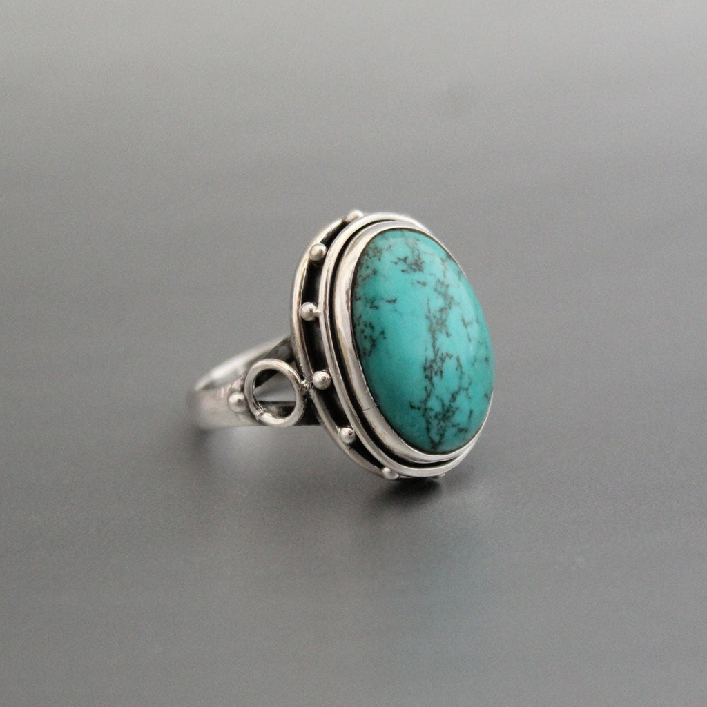 Turquoise Silver Ring, 925 Sterling Silver, Oval Turquoise Statement Ring, Handmade Boho Gemstone Ring, December Birthstone, Gift for Mom