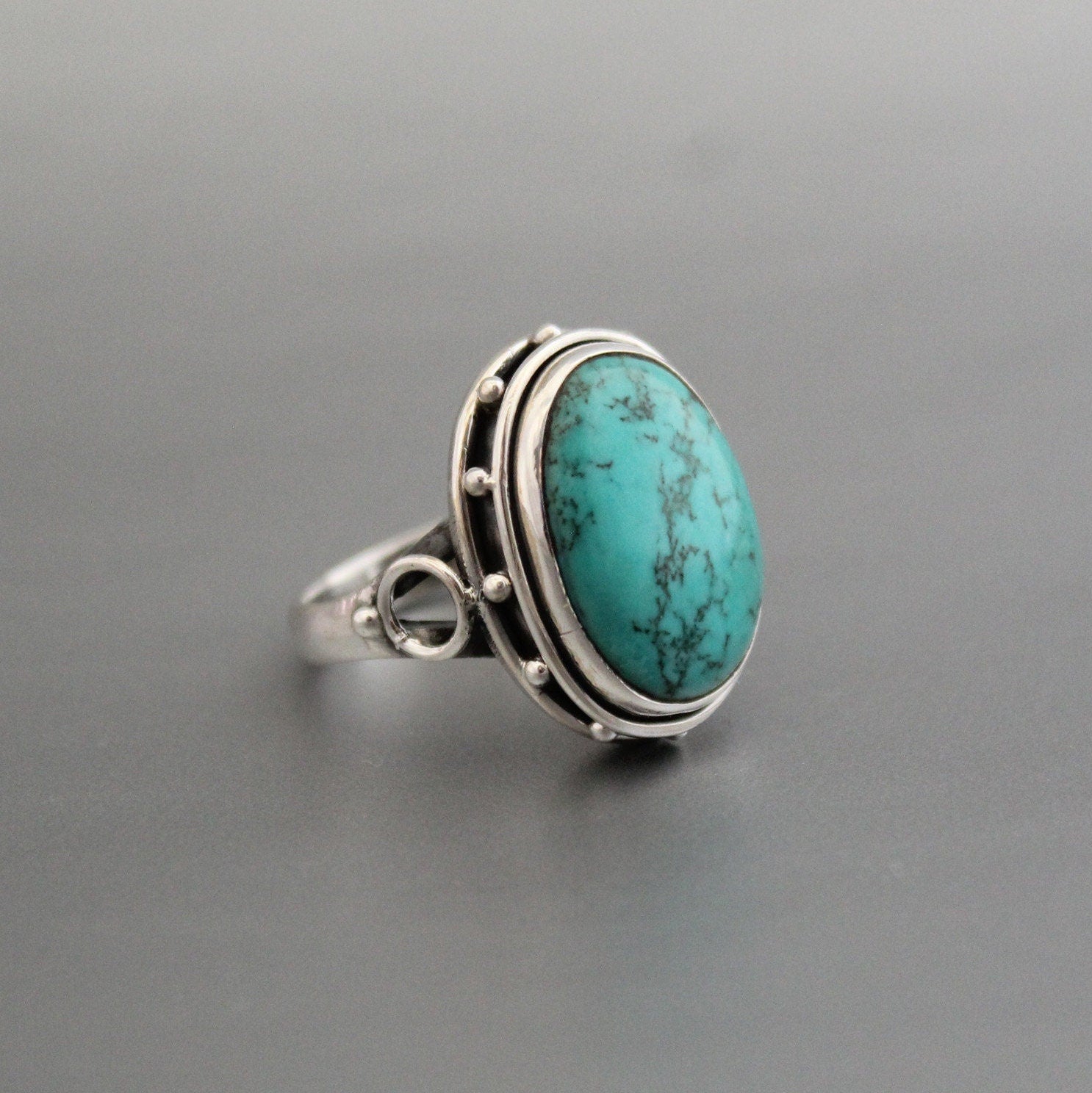Turquoise Silver Ring, 925 Sterling Silver, Oval Turquoise Statement Ring, Handmade Boho Gemstone Ring, December Birthstone, Gift for Mom