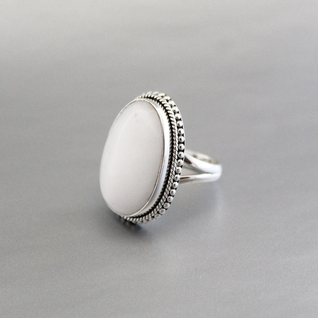 White Agate Sterling Silver Ring, Handmade Solitaire Statement, agatering