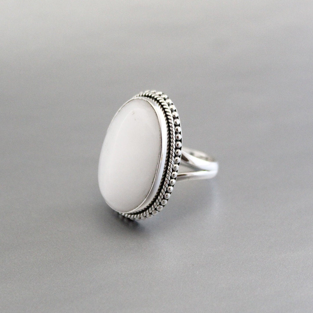 Handmade Sterling Silver White Agate Ring, Boho Gemstone Ring, Personalized Birthstone Jewelry, Birthday & Anniversary Gift for Her