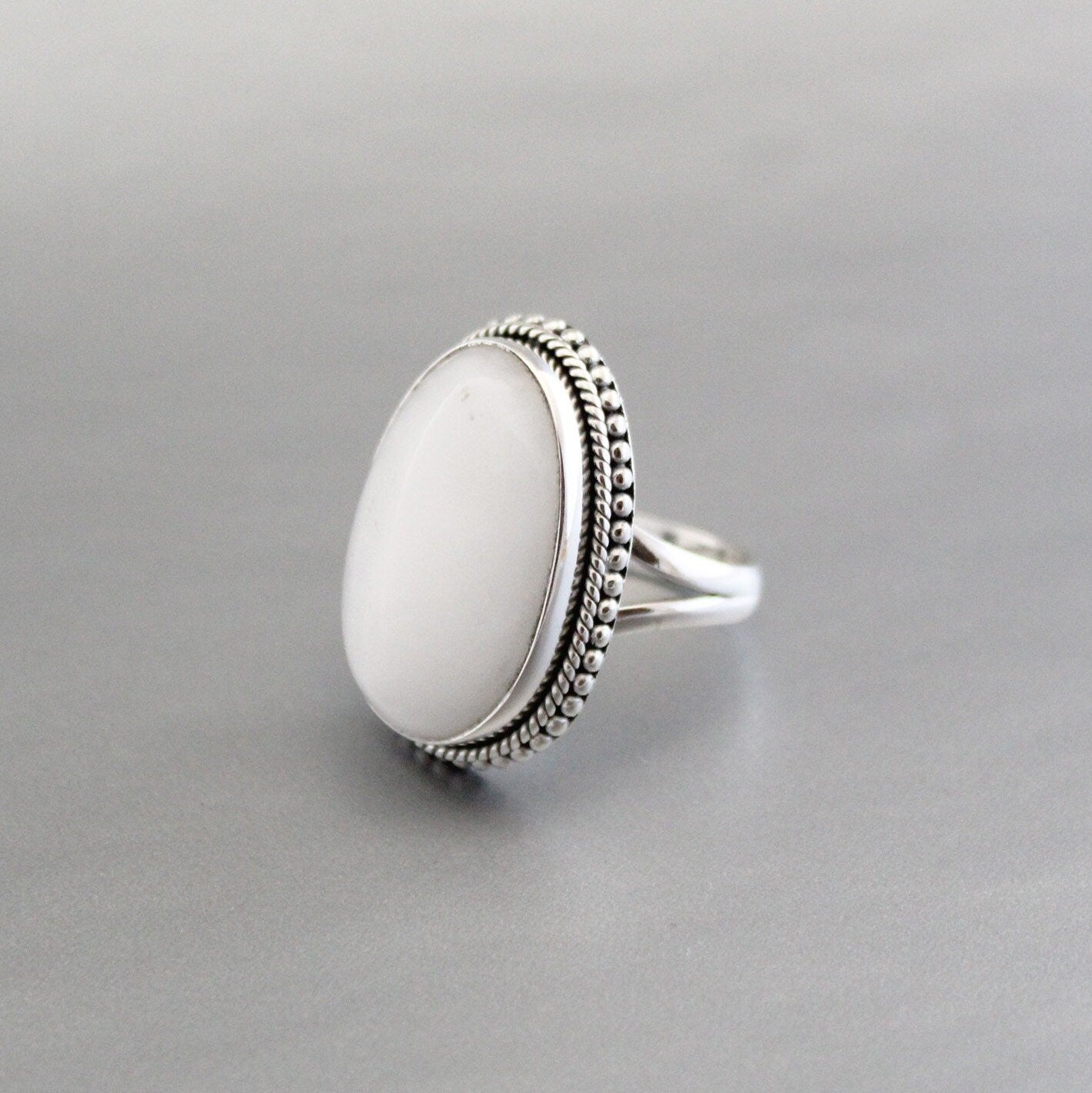 Handmade Sterling Silver White Agate Ring, Boho Gemstone Ring, Personalized Birthstone Jewelry, Birthday & Anniversary Gift for Her