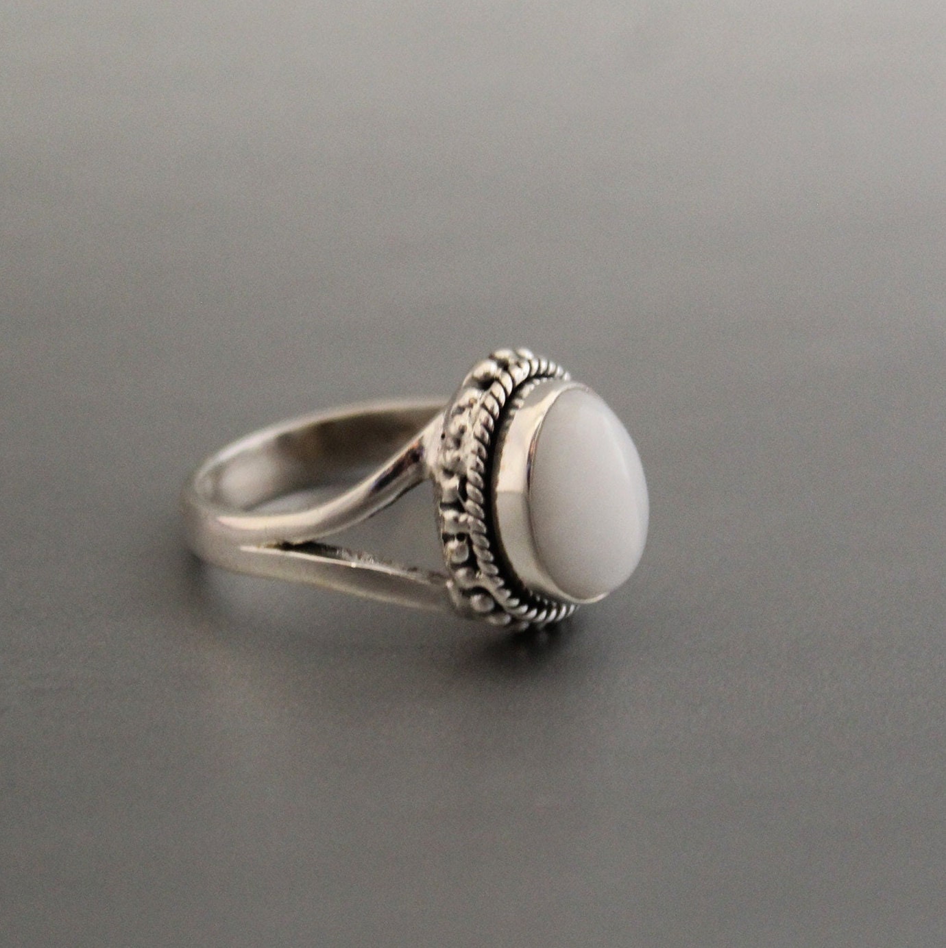 Handmade White Agate Ring, Sterling Silver Boho Statement Ring, gemstone ring, birthstone ring jewelry