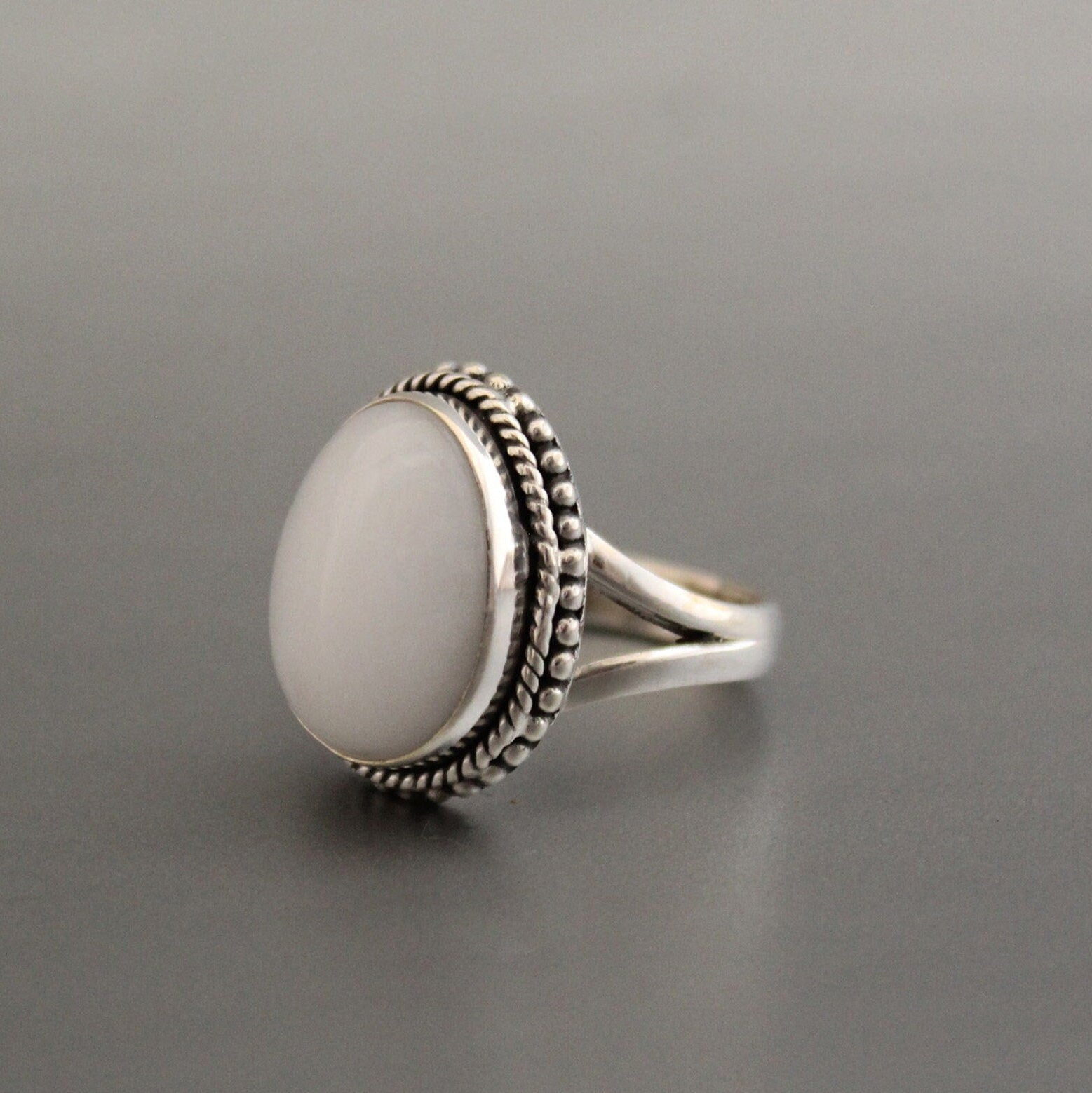 Handmade White Agate Ring, Sterling Silver Boho Statement Ring, gemstone ring, birthstone ring jewelry