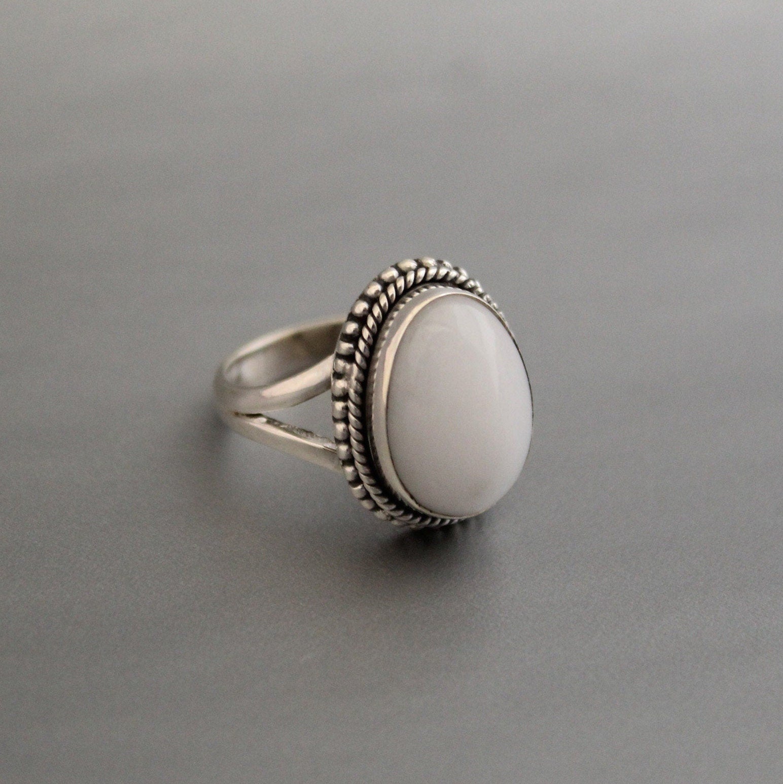 Handmade White Agate Ring, Sterling Silver Boho Statement Ring, gemstone ring, birthstone ring jewelry