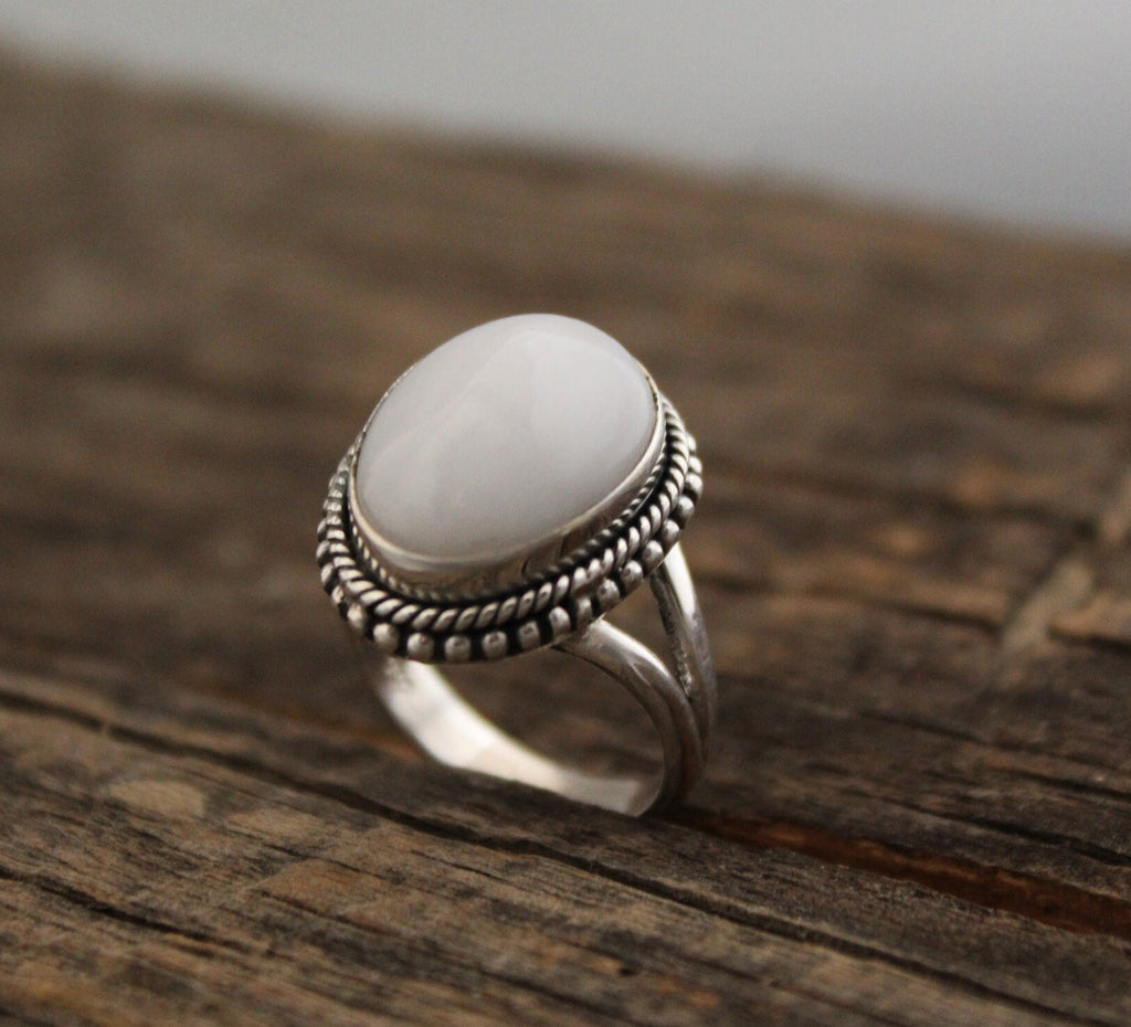Handmade White Agate Ring, Sterling Silver Boho Statement Ring, gemstone ring, birthstone ring jewelry