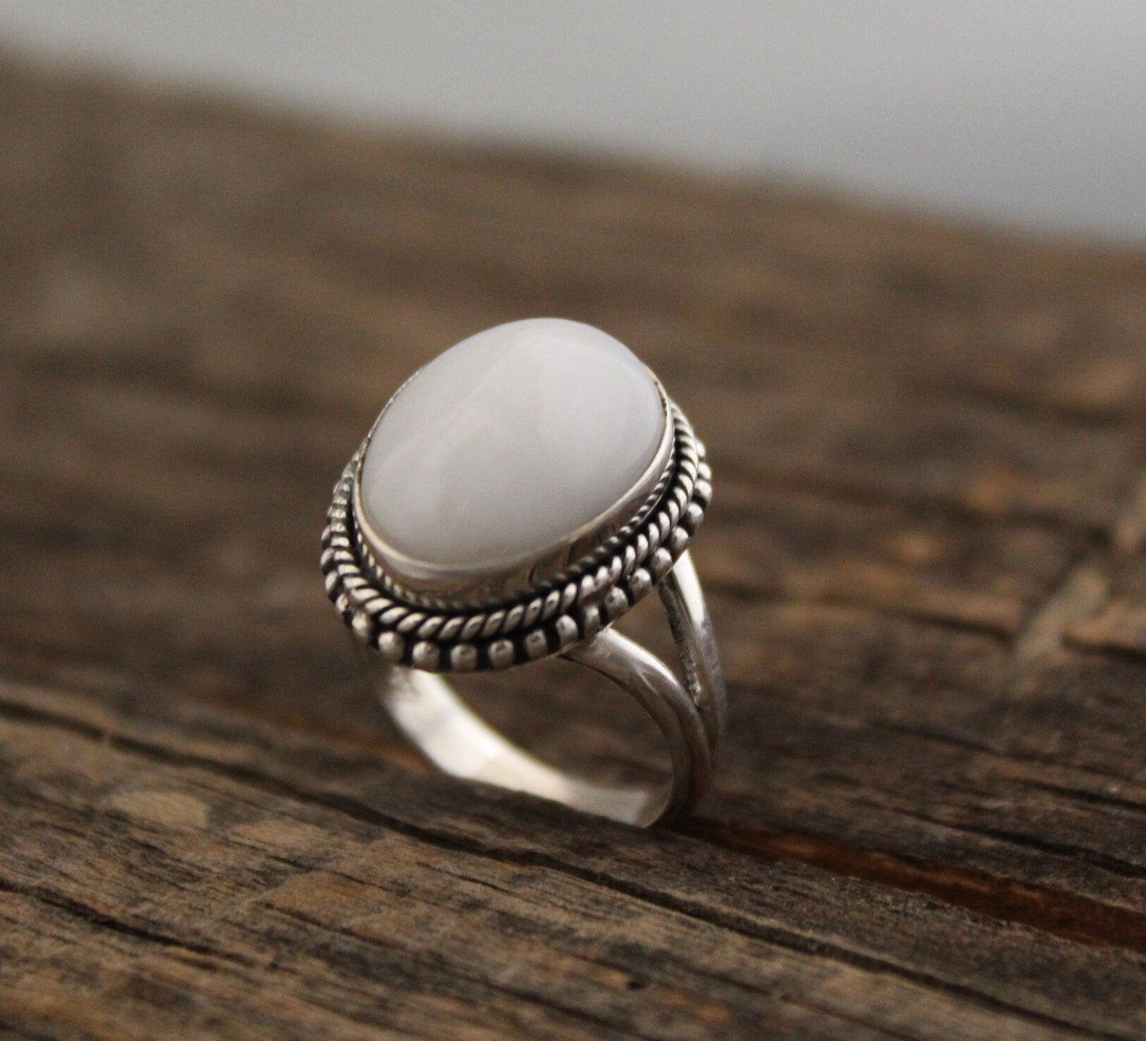 Handmade White Agate Ring, Sterling Silver Boho Statement Ring, gemstone ring, birthstone ring jewelry