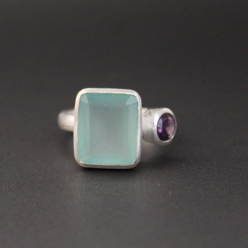 Chalcedony Ring, Multi Stone ring, Handmade Jewelry, Blue Stone Ring, Birthstone Jewelry, Custom Ring, Stacking Ring
