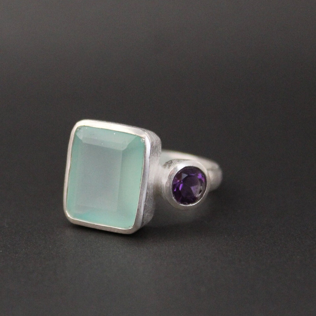 Chalcedony Ring, Multi Stone ring, Handmade Jewelry, Blue Stone Ring, Birthstone Jewelry, Custom Ring, Stacking Ring