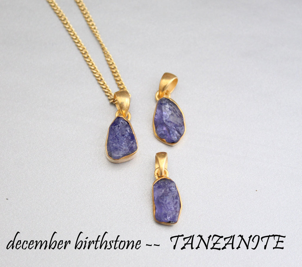 Raw Tanzanite Necklace, Silver Birthstone Necklace, Tanzanite Necklace Sterling Silver, 14K Gold Vermiel