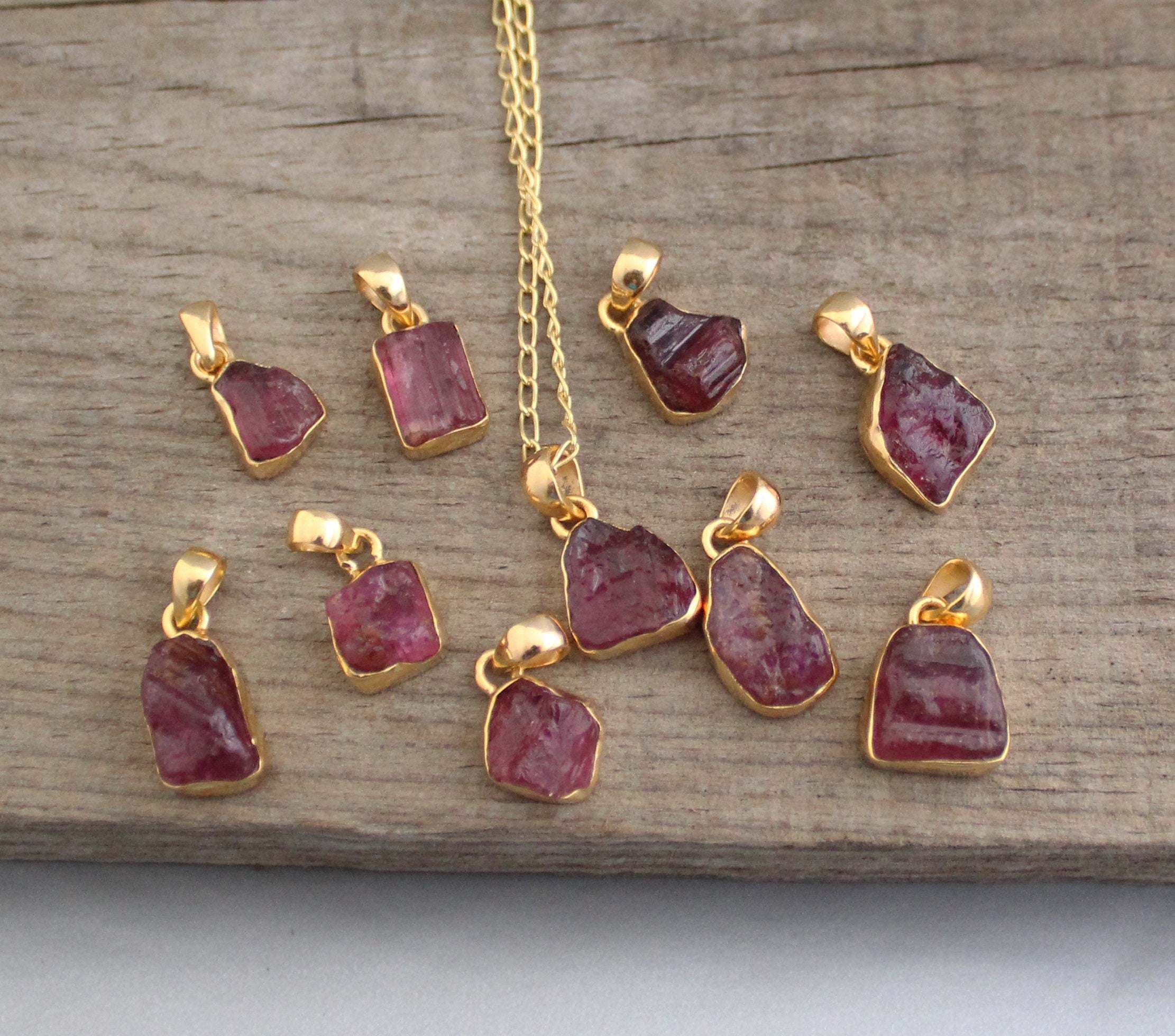 Raw Tourmaline Necklace, Pink Tourmaline Pendant, Dainty Gold Necklace, Simple Necklace, Raw Crystal Necklace, Birthstone Necklaces