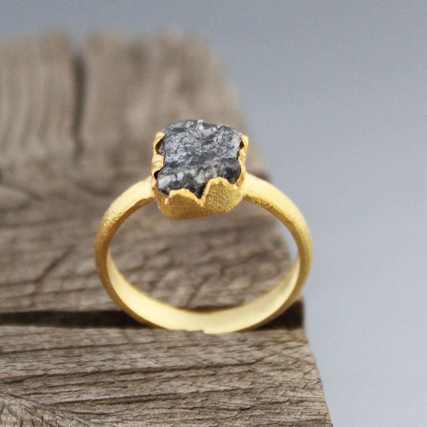 Raw Diamond Engagement Ring, 18K Gold Filled April Birthstone, Dainty ring, Minimalist ring, Gemstone ring