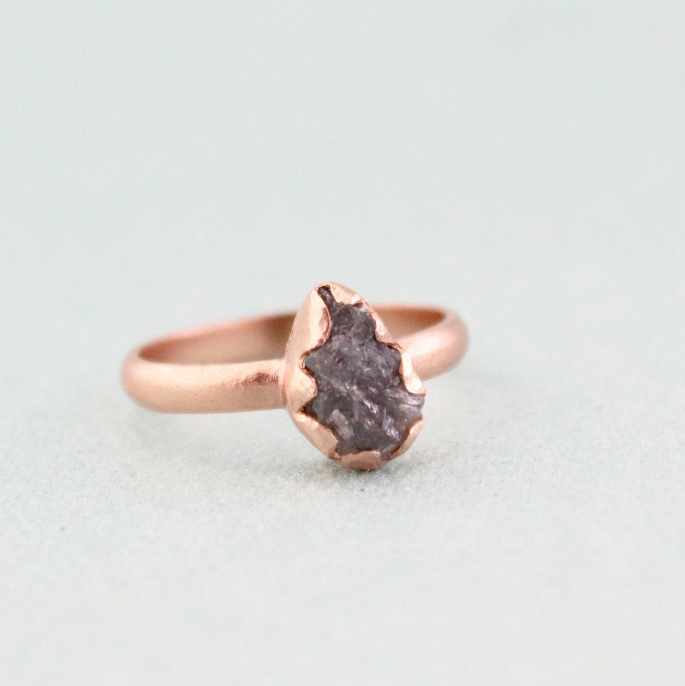 Raw Diamond Ring, 14K Rose Gold Wedding Ring, Engagement Ring, Uncut Diamond Ring, April Birthstone, Gift For Her